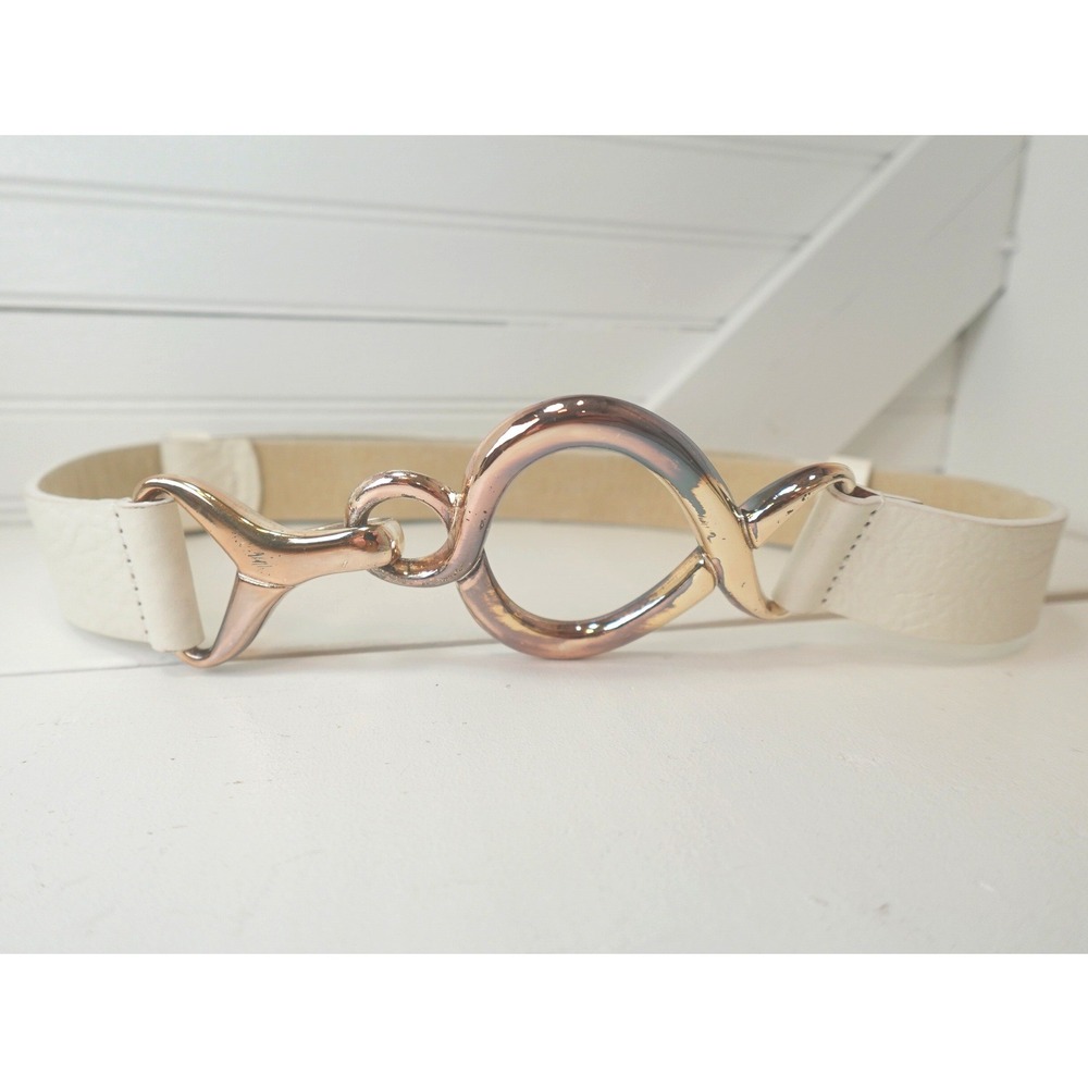 Vtg White Leather Belt Womens S/M Chico's Adjustable Silver Tone Hook Buckle